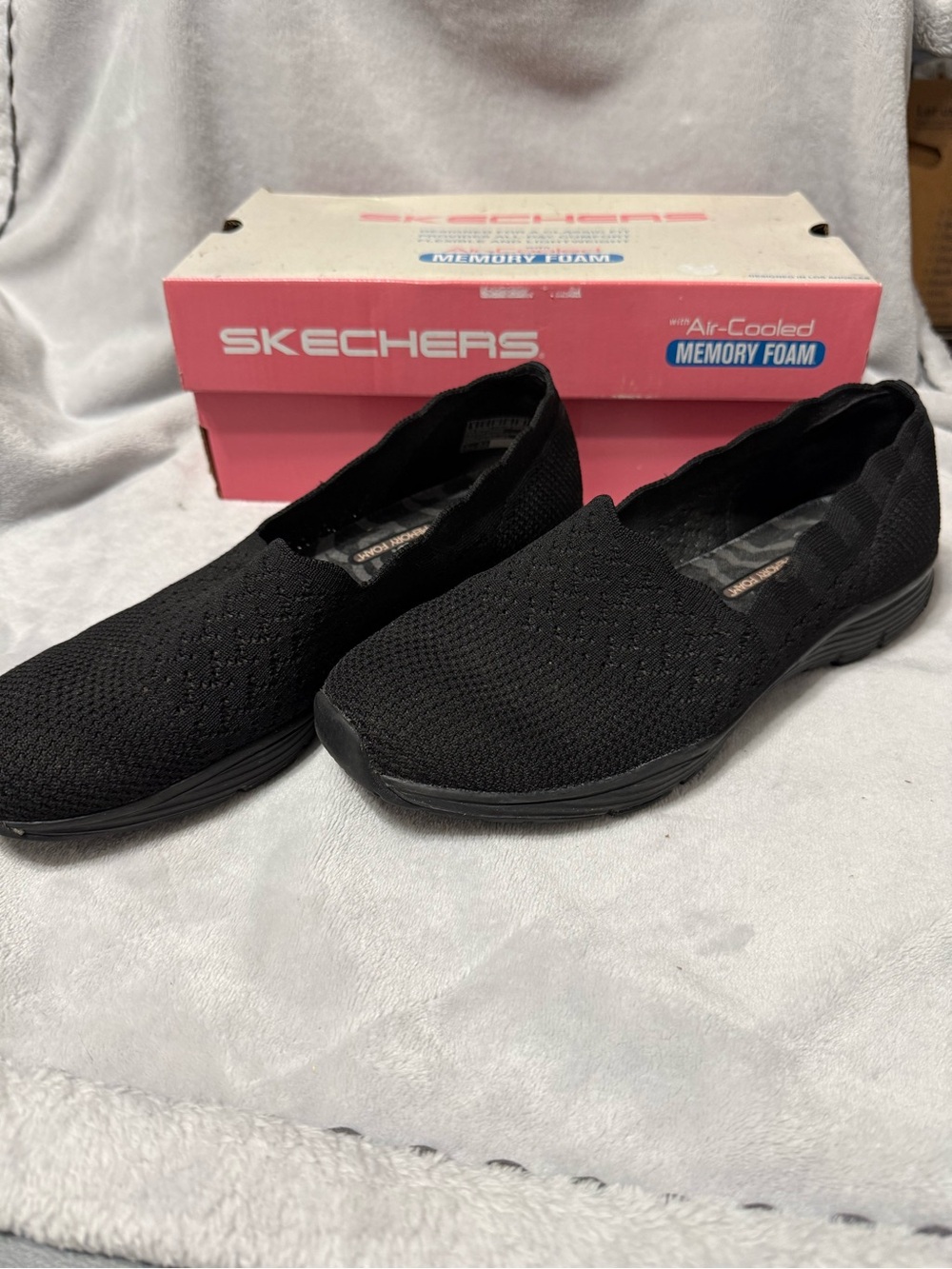 Skechers Women's Black Knit Slip-On Memory Foam Flats